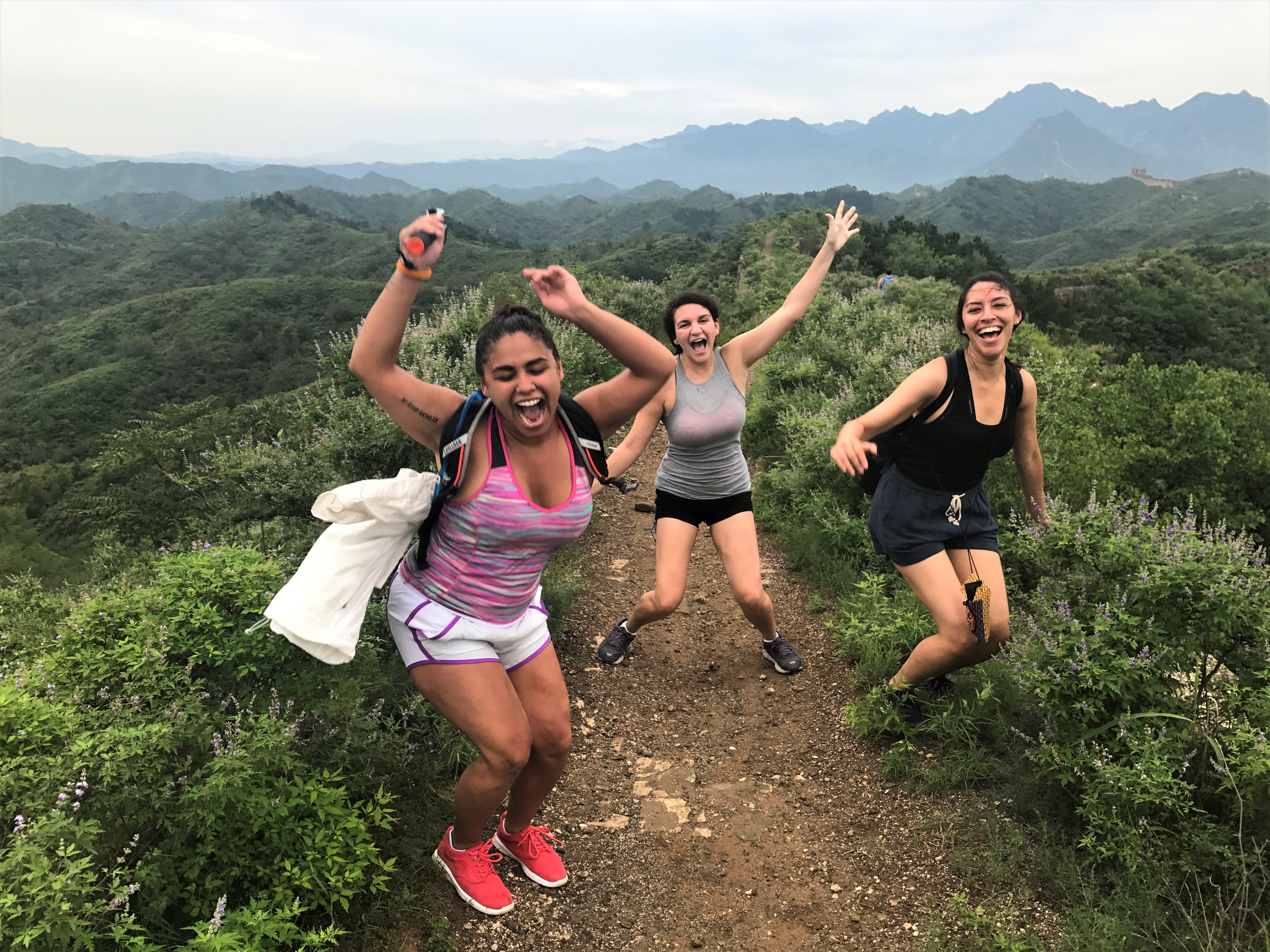 Jumping at the great wall of china